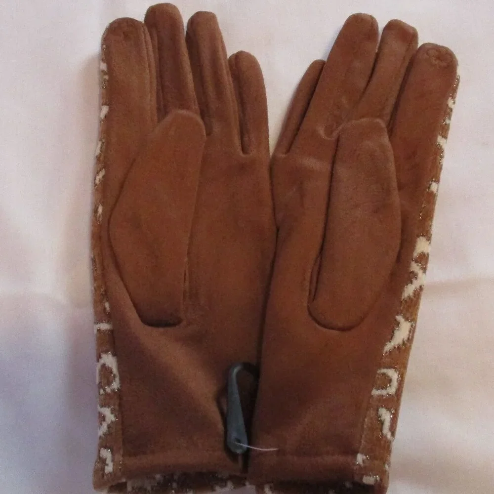 Animal Print Gloves With Touchscreen Fingers And Faux Fur Cuff Ultra Soft